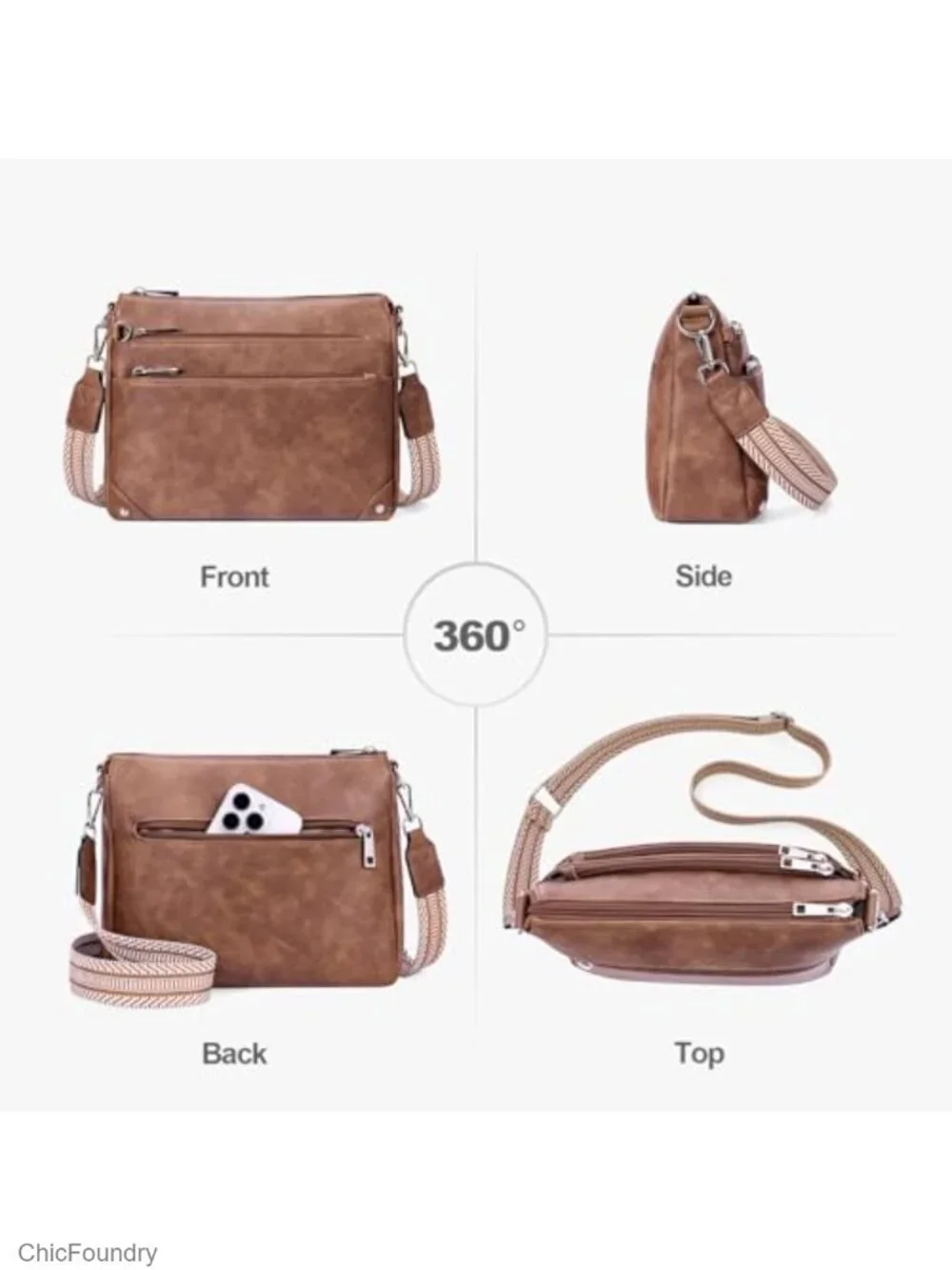Medium Faux Leather RFID Crossbody Bag with Adjustable Strap